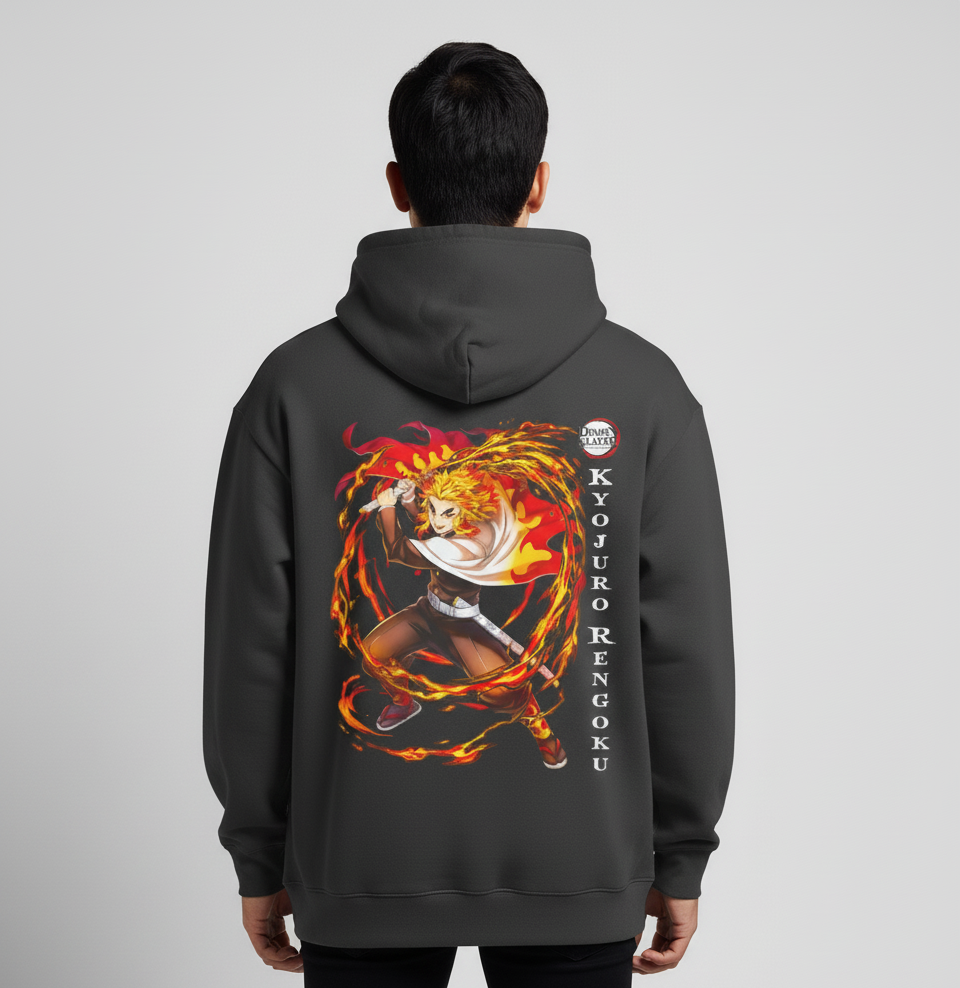 Oversized Men's Hoodies - Demon slayer - Flame Hashira Rengoku