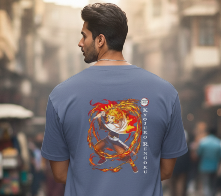 Men's Over sized T-shirt - Demon Slayer - Rengoku The Flame Hashira