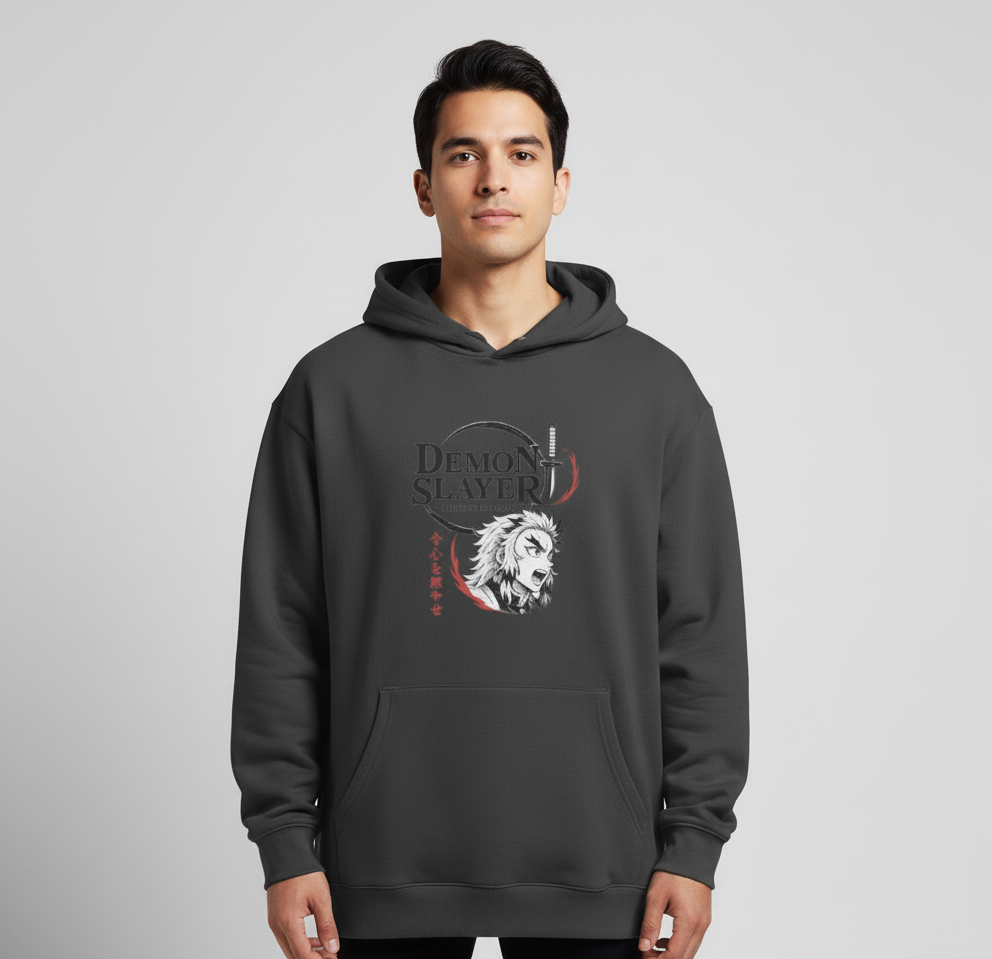 Oversized Men's Hoodies - Demon slayer - Flame Hashira Rengoku